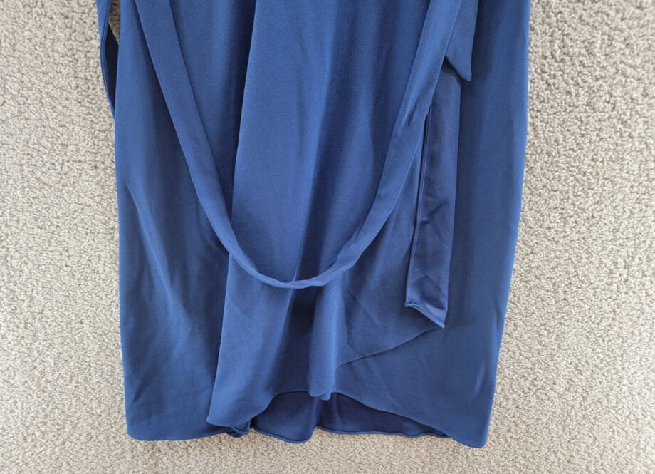 DKNY Flutter-Sleeve Faux-Wrap Dress Women's 2 Blue V-Neck Back Zip Closure S/S