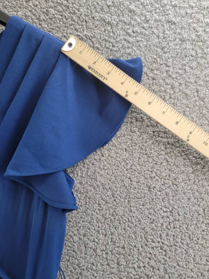 DKNY Flutter-Sleeve Faux-Wrap Dress Women's 2 Blue V-Neck Back Zip Closure S/S