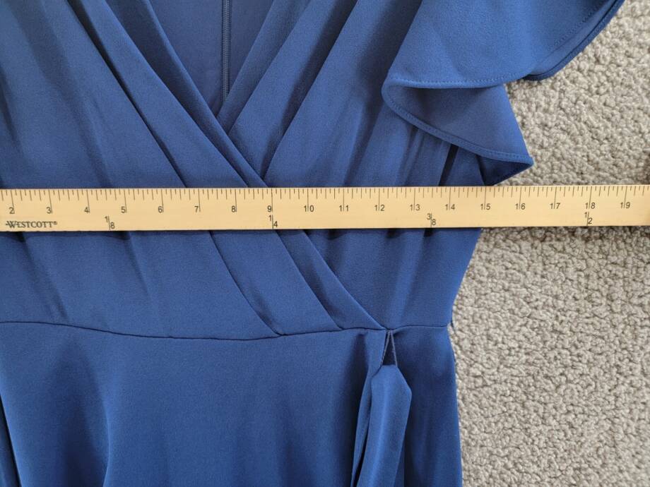 DKNY Flutter-Sleeve Faux-Wrap Dress Women's 2 Blue V-Neck Back Zip Closure S/S