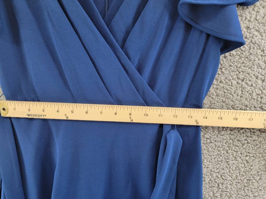 DKNY Flutter-Sleeve Faux-Wrap Dress Women's 2 Blue V-Neck Back Zip Closure S/S