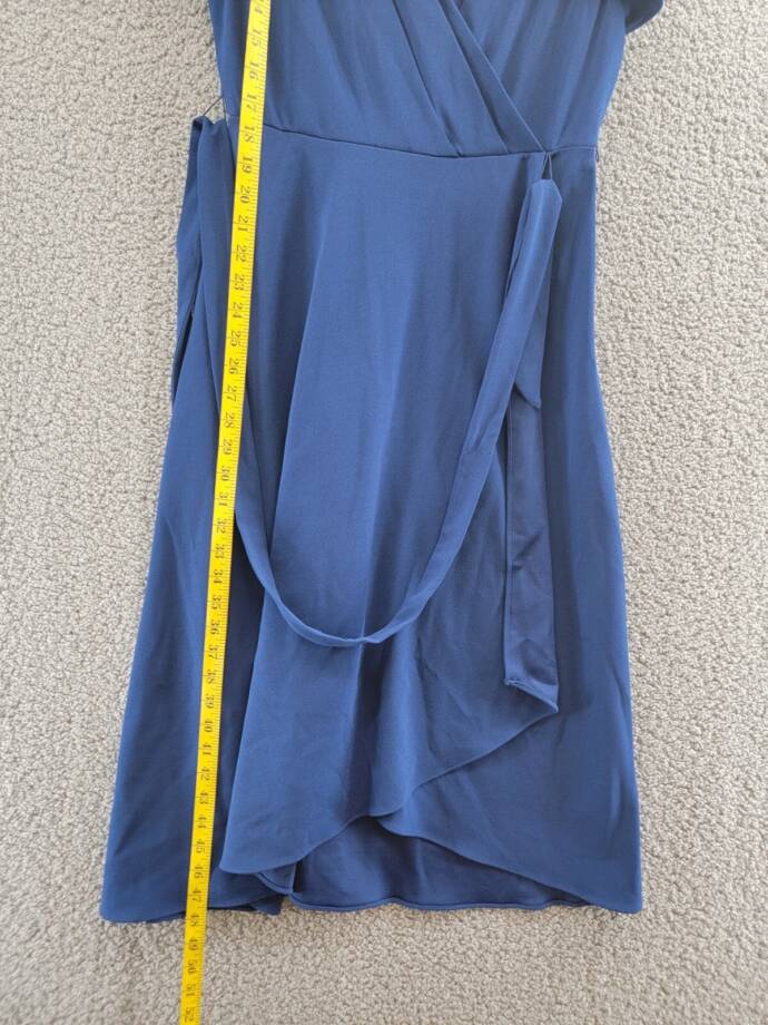 DKNY Flutter-Sleeve Faux-Wrap Dress Women's 2 Blue V-Neck Back Zip Closure S/S