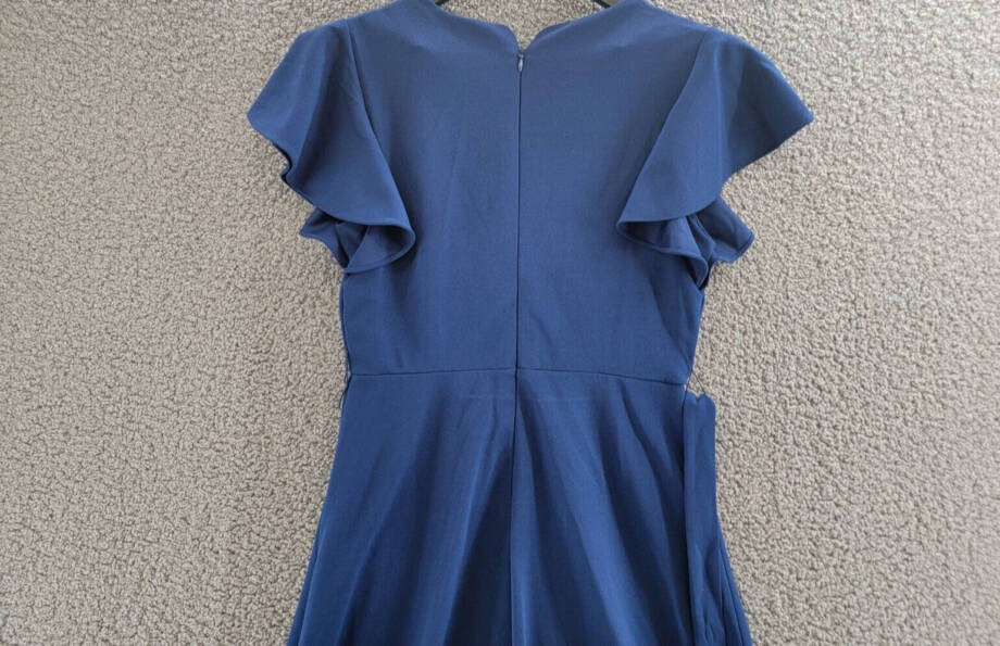 DKNY Flutter-Sleeve Faux-Wrap Dress Women's 2 Blue V-Neck Back Zip Closure S/S