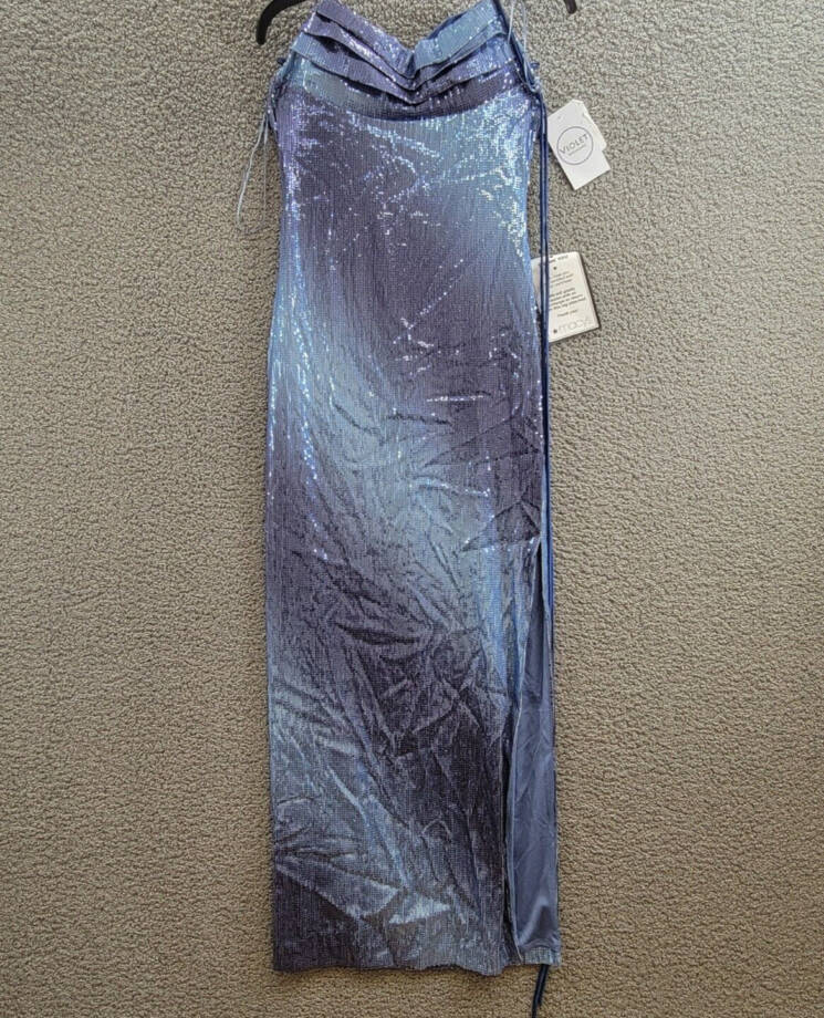 Violet Weekend Strappy Ombré Sequin Gown Juniors' Gradient Blue Lace Zip 3/4