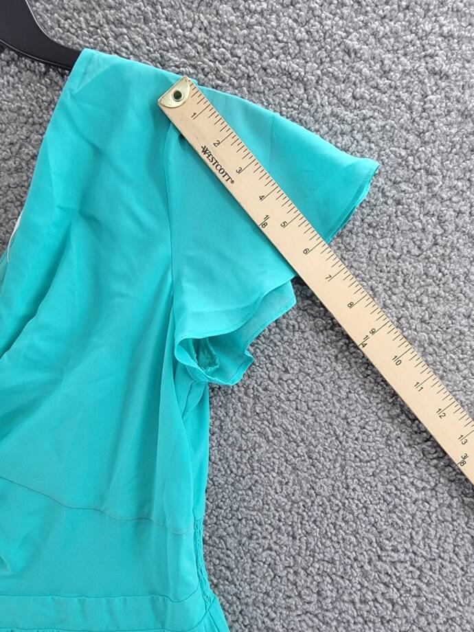 Kensie Pleated Chiffon Midi Dress Women's 8 Aqua Spray Knot Front Pullover S/S