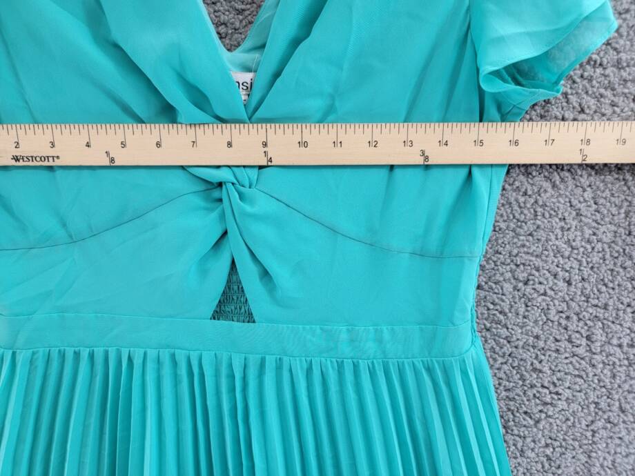 Kensie Pleated Chiffon Midi Dress Women's 8 Aqua Spray Knot Front Pullover S/S