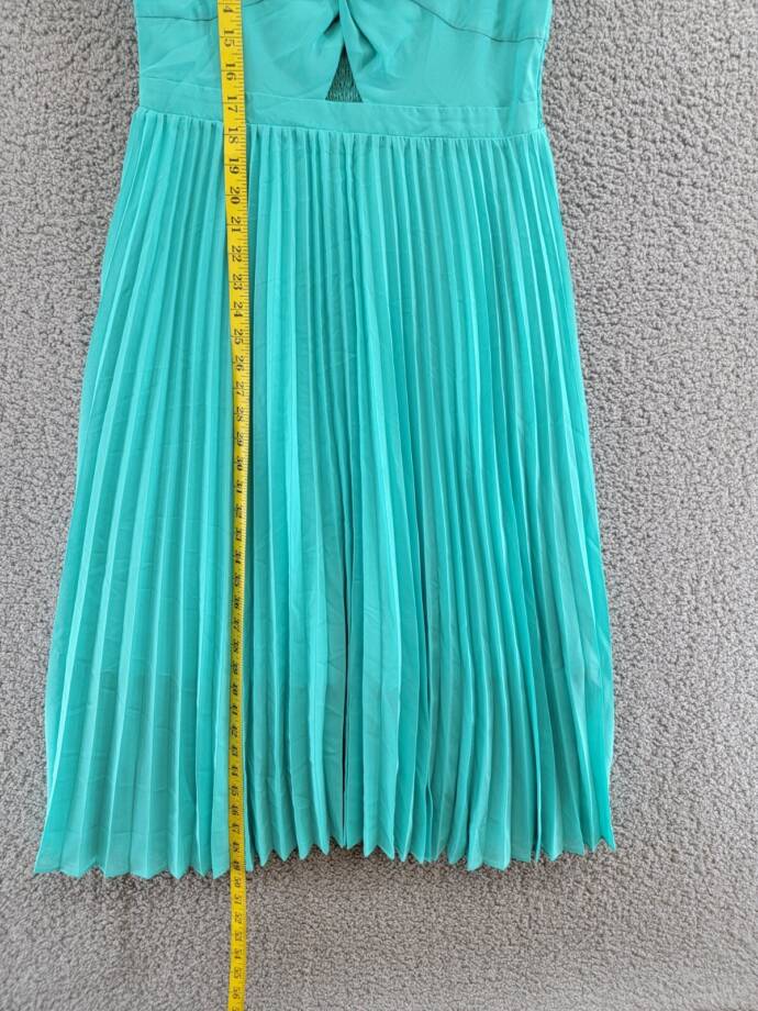 Kensie Pleated Chiffon Midi Dress Women's 8 Aqua Spray Knot Front Pullover S/S