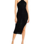 Aqua Crochet Halter Dress Women's M Black Solid Side Slit Sleeveless Tie Closure