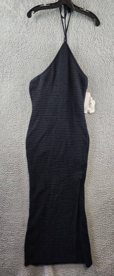 Aqua Crochet Halter Dress Women's M Black Solid Side Slit Sleeveless Tie Closure