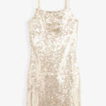With Jules Sleeveless Sequin Bodycon Dress Girls' M Gold Adjustable Straps Lined