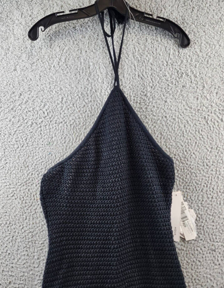 Aqua Crochet Halter Dress Women's M Black Solid Side Slit Sleeveless Tie Closure