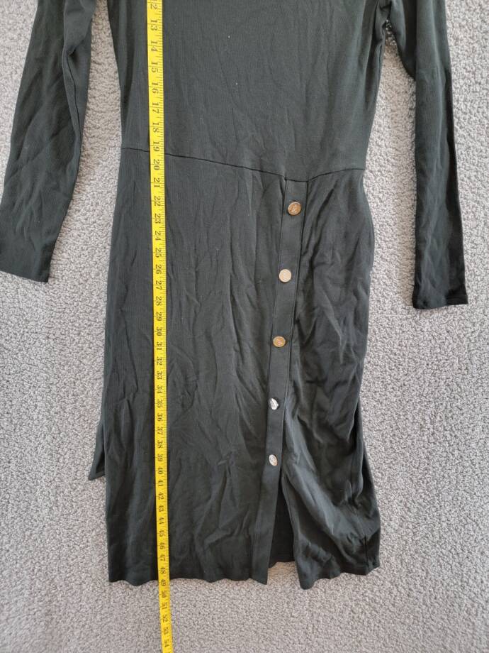 Lauren Ralph Lauren Belted Rib-Knit Dress Womens 12 Black Round Neck Long Sleeve