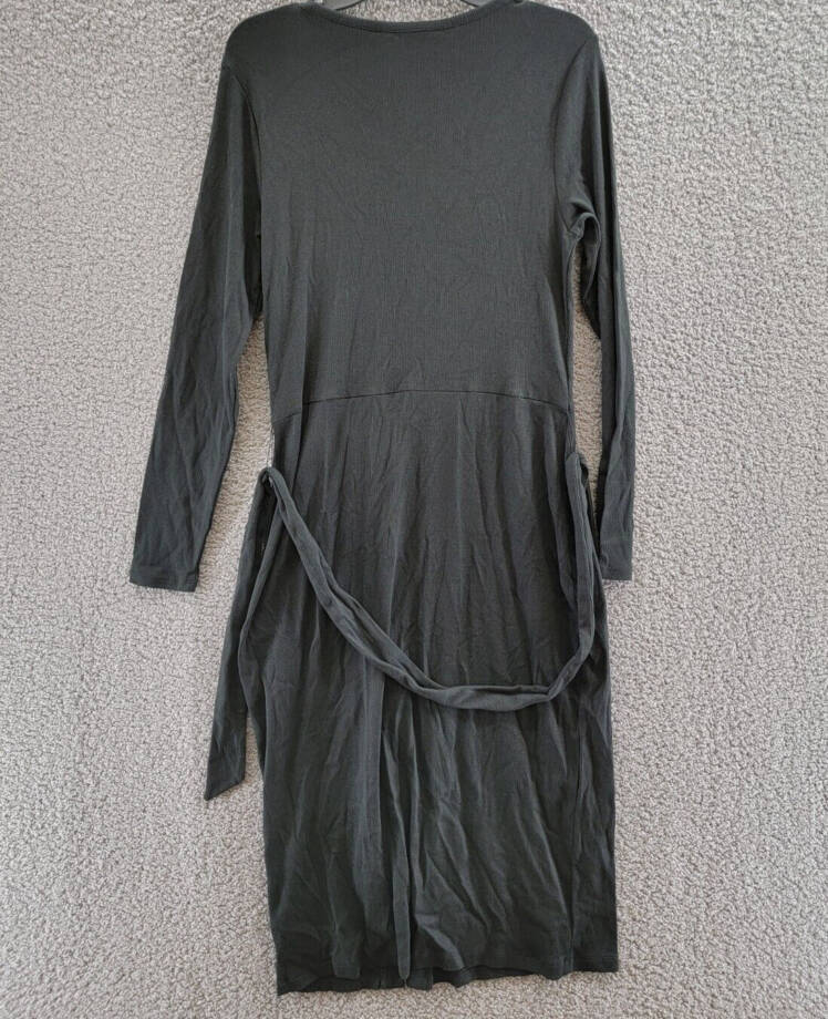 Lauren Ralph Lauren Belted Rib-Knit Dress Womens 12 Black Round Neck Long Sleeve