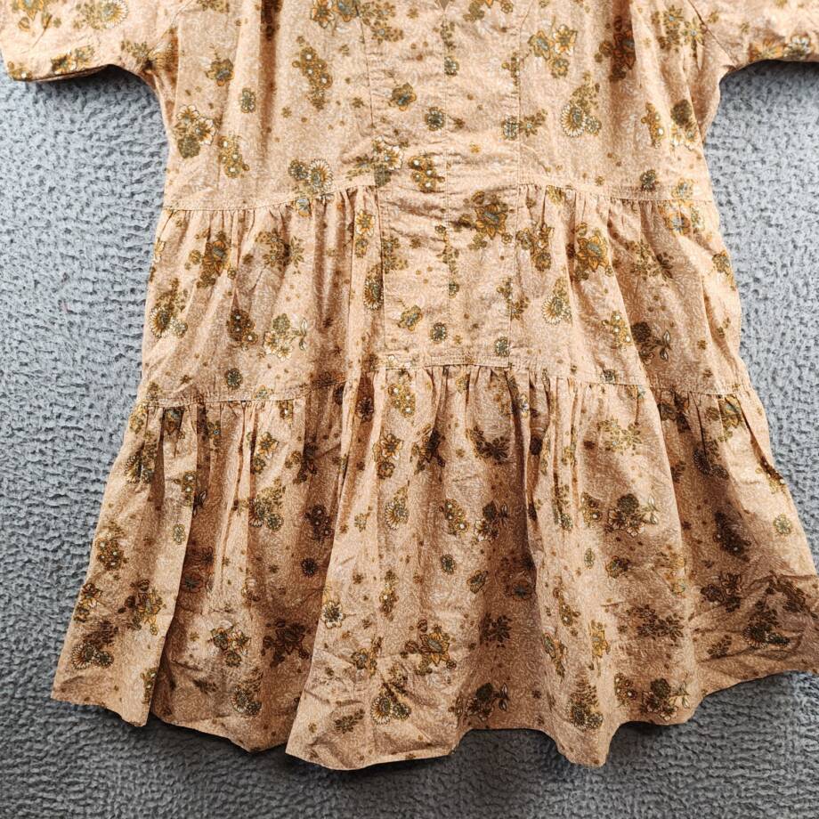 Elan Printed V-Neck Mini Dress Women's XS Gold Folkfloral Short Sleeve Pullover