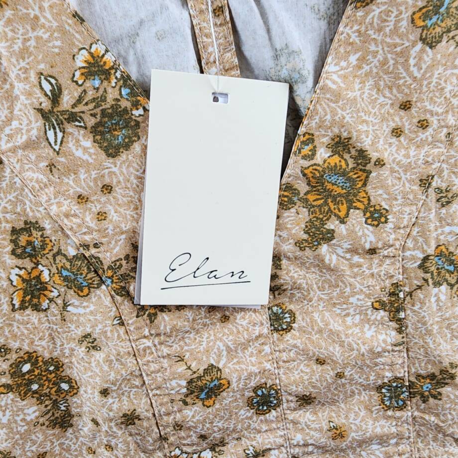 Elan Printed V-Neck Mini Dress Women's XS Gold Folkfloral Short Sleeve Pullover