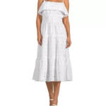 Elan Eyelet Sleeveless Tiered Midi Dress Women's XS White Back Zip Closure