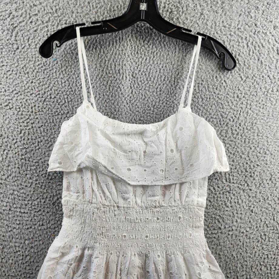 Elan Eyelet Sleeveless Tiered Midi Dress Women's XS White Back Zip Closure