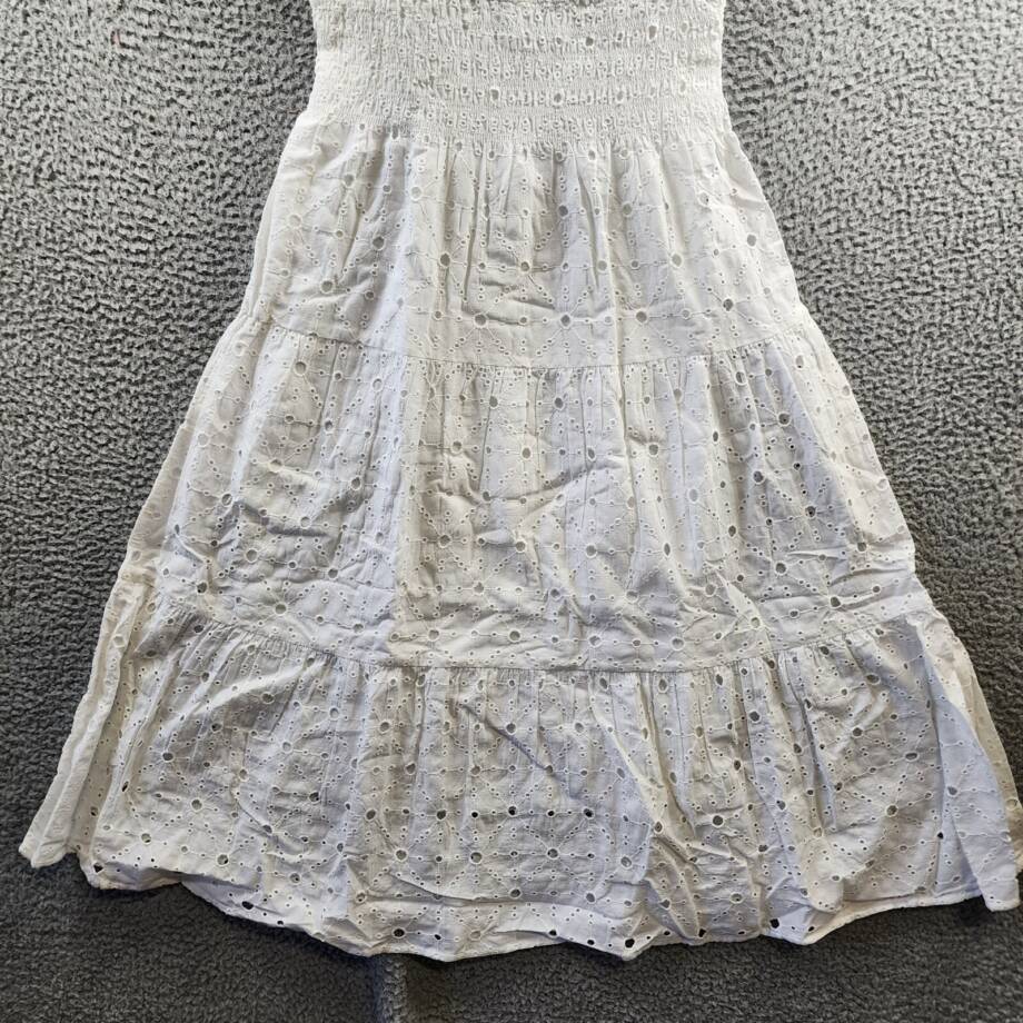 Elan Eyelet Sleeveless Tiered Midi Dress Women's XS White Back Zip Closure