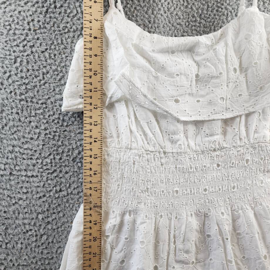 Elan Eyelet Sleeveless Tiered Midi Dress Women's XS White Back Zip Closure
