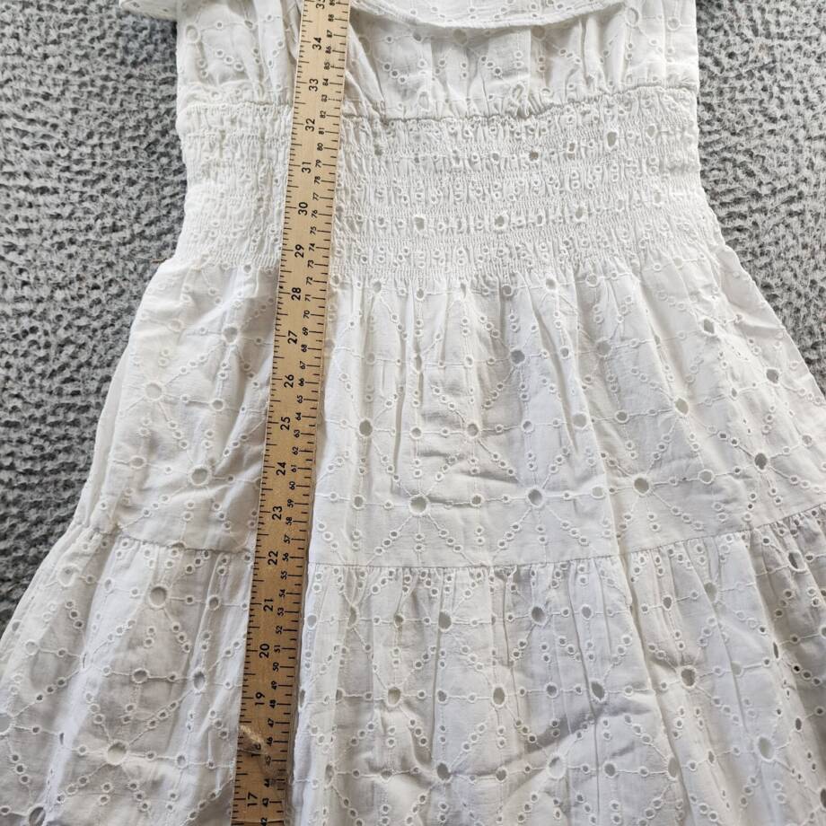 Elan Eyelet Sleeveless Tiered Midi Dress Women's XS White Back Zip Closure