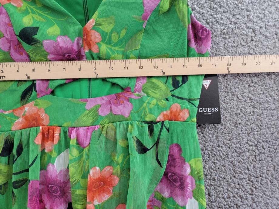 GUESS Printed Cutout Asymmetric-Hem Dress Women's 10 Green Multi Back Zipper