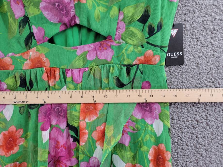 GUESS Printed Cutout Asymmetric-Hem Dress Women's 10 Green Multi Back Zipper