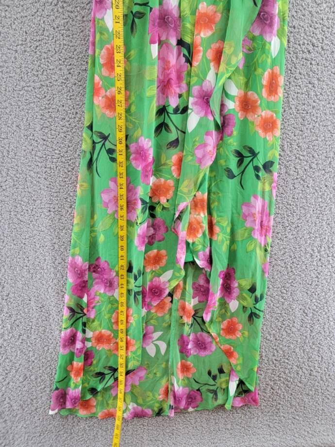 GUESS Printed Cutout Asymmetric-Hem Dress Women's 10 Green Multi Back Zipper