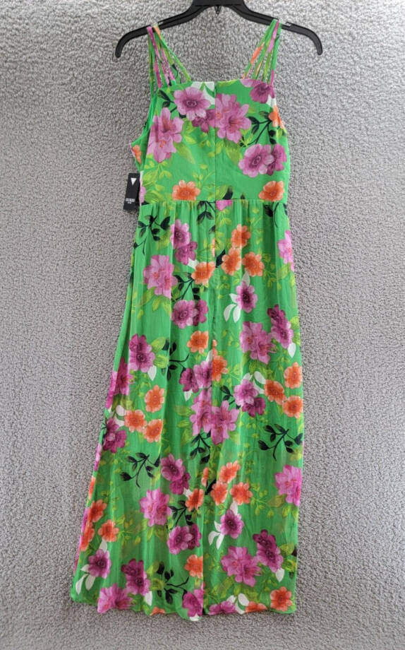 GUESS Printed Cutout Asymmetric-Hem Dress Women's 10 Green Multi Back Zipper