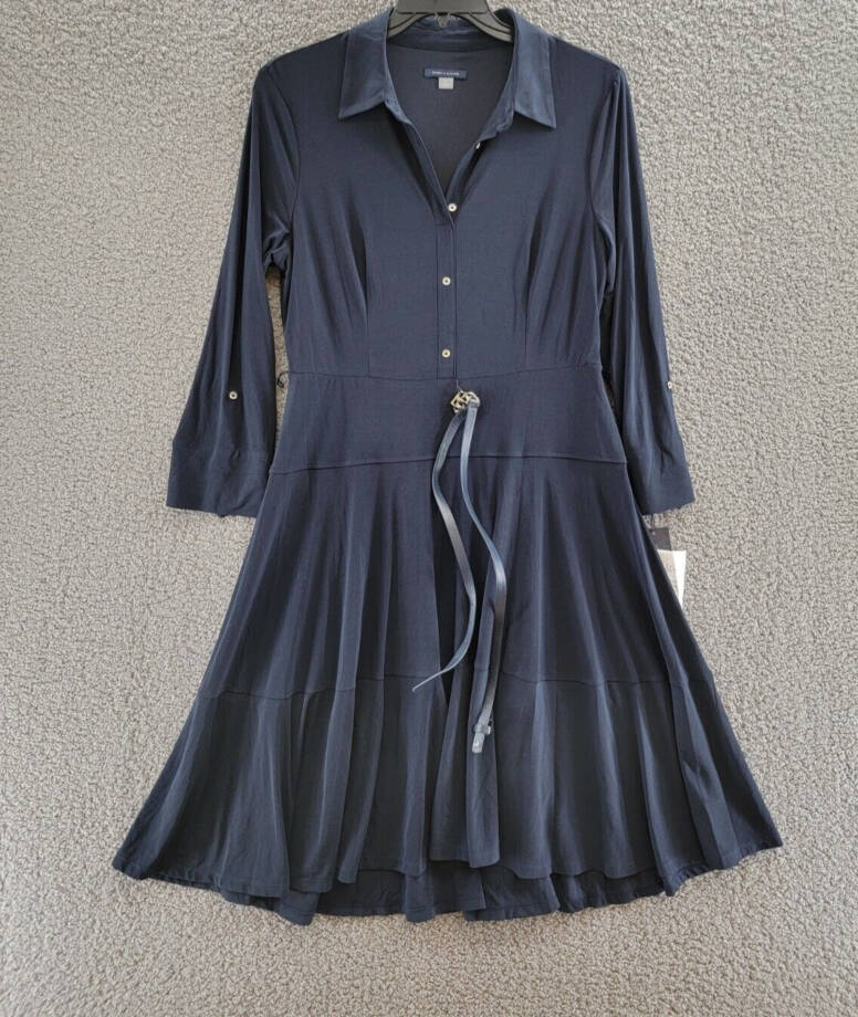Tommy Hilfiger Belted Jersey Shirtdress Women's 12 Sky Captain Button Front
