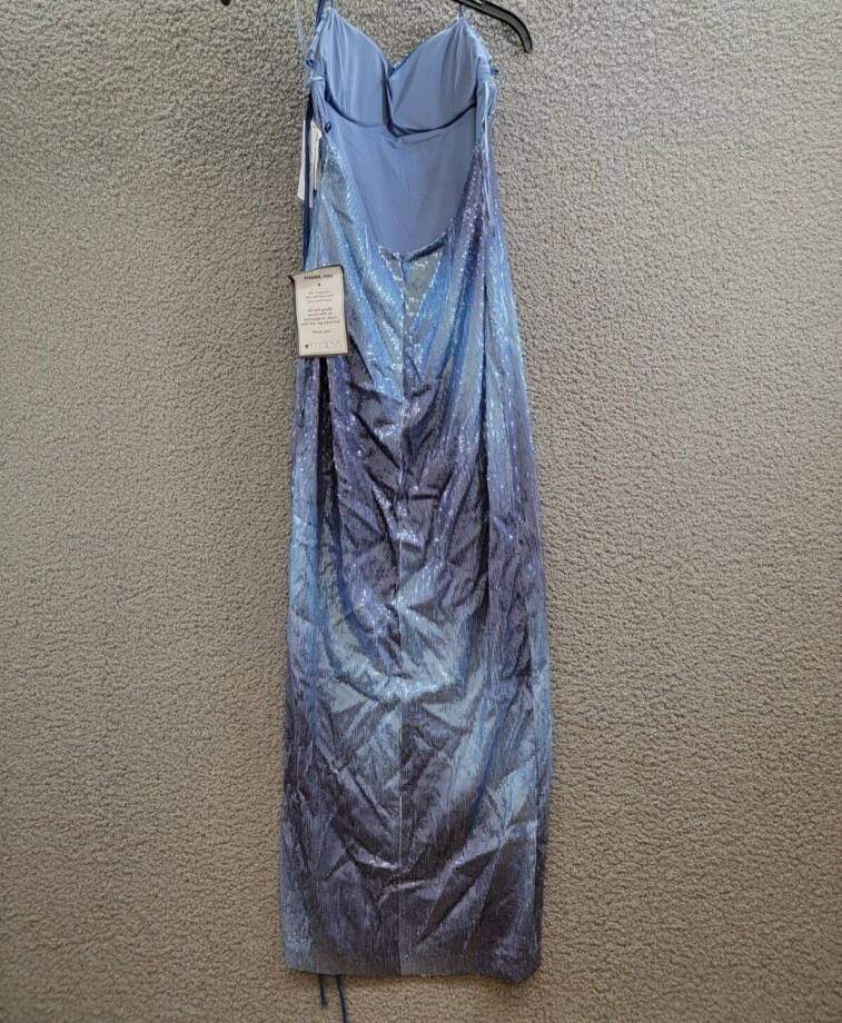Violet Weekend Strappy Ombré Sequin Gown Juniors' Gradient Blue Lace Zip 3/4