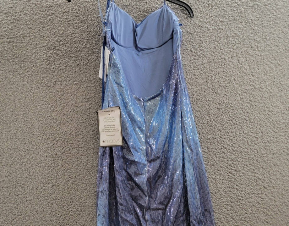Violet Weekend Strappy Ombré Sequin Gown Juniors' Gradient Blue Lace Zip 3/4
