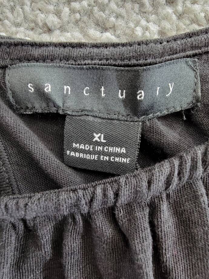Sanctuary Mixed Media Top Women's XL Black Crew Neck Button Back Long Sleeve