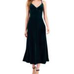 Taylor Petite Stretch Velvet Empire-Waist Midi Slip Dress Women's 10P Pea Green