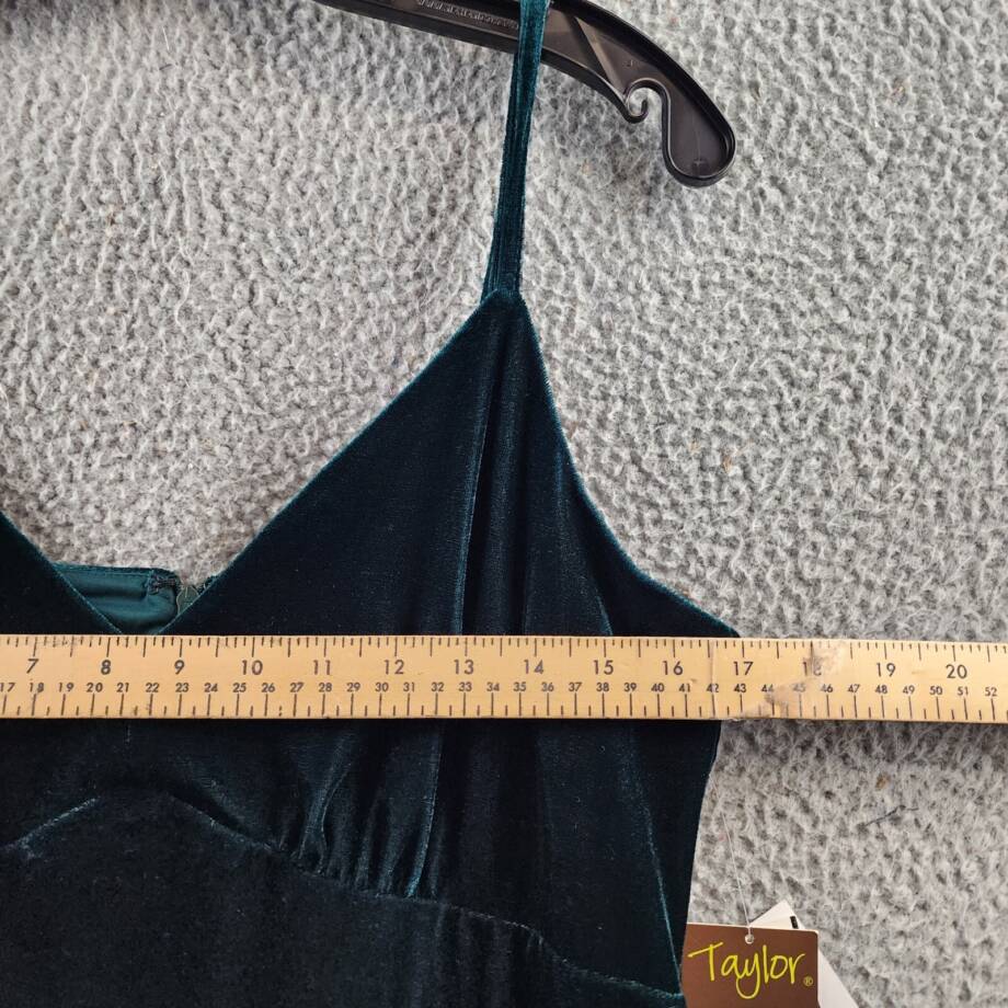 Taylor Petite Stretch Velvet Empire-Waist Midi Slip Dress Women's 10P Pea Green