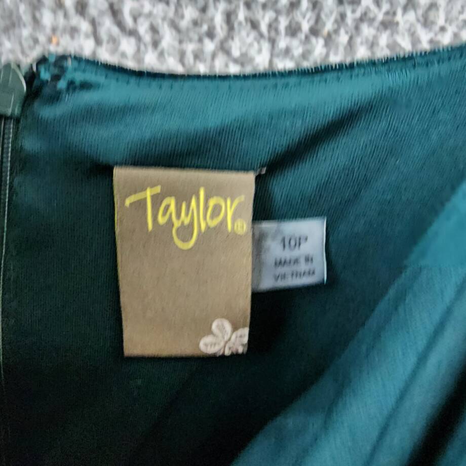Taylor Petite Stretch Velvet Empire-Waist Midi Slip Dress Women's 10P Pea Green
