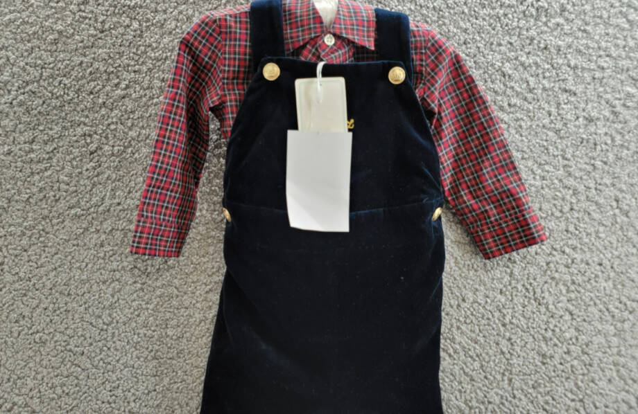 Ralph Lauren Plaid Shirt & Velvet Overall Set Baby Boys' 6M Navy Multi Snap L/S