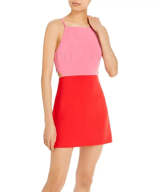 French Connection Whisper Color Blocked Mini Dress Women's 4 Bubblegum/Hibiscus