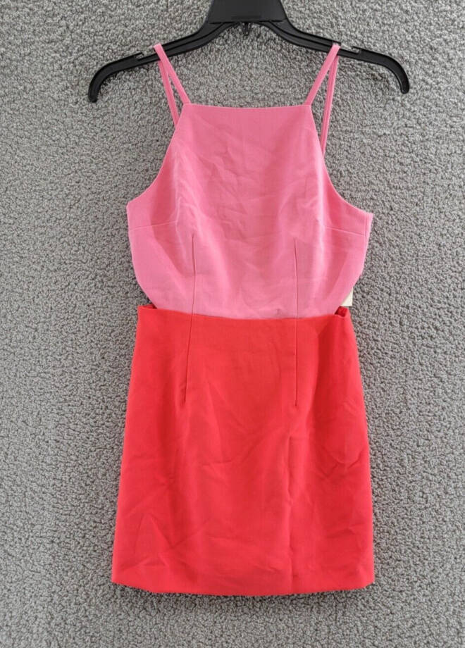 French Connection Whisper Color Blocked Mini Dress Women's 4 Bubblegum/Hibiscus