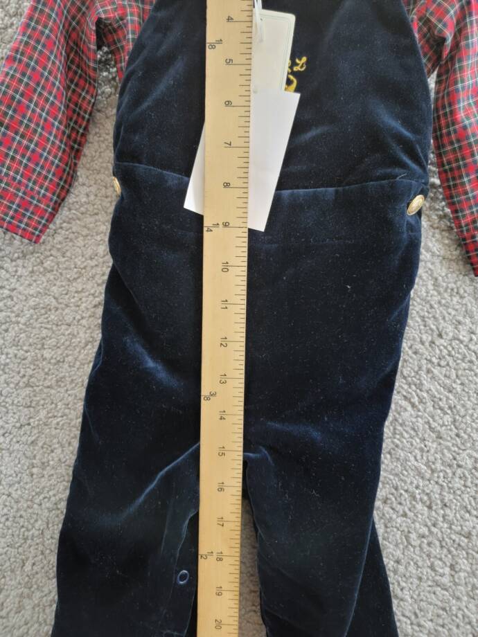 Ralph Lauren Plaid Shirt & Velvet Overall Set Baby Boys' 6M Navy Multi Snap L/S
