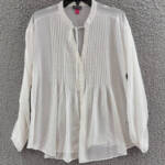 Vince Camuto Drop Shoulder Pin Tucks Blouse Women's S Bone/Gold Round Neck L/S