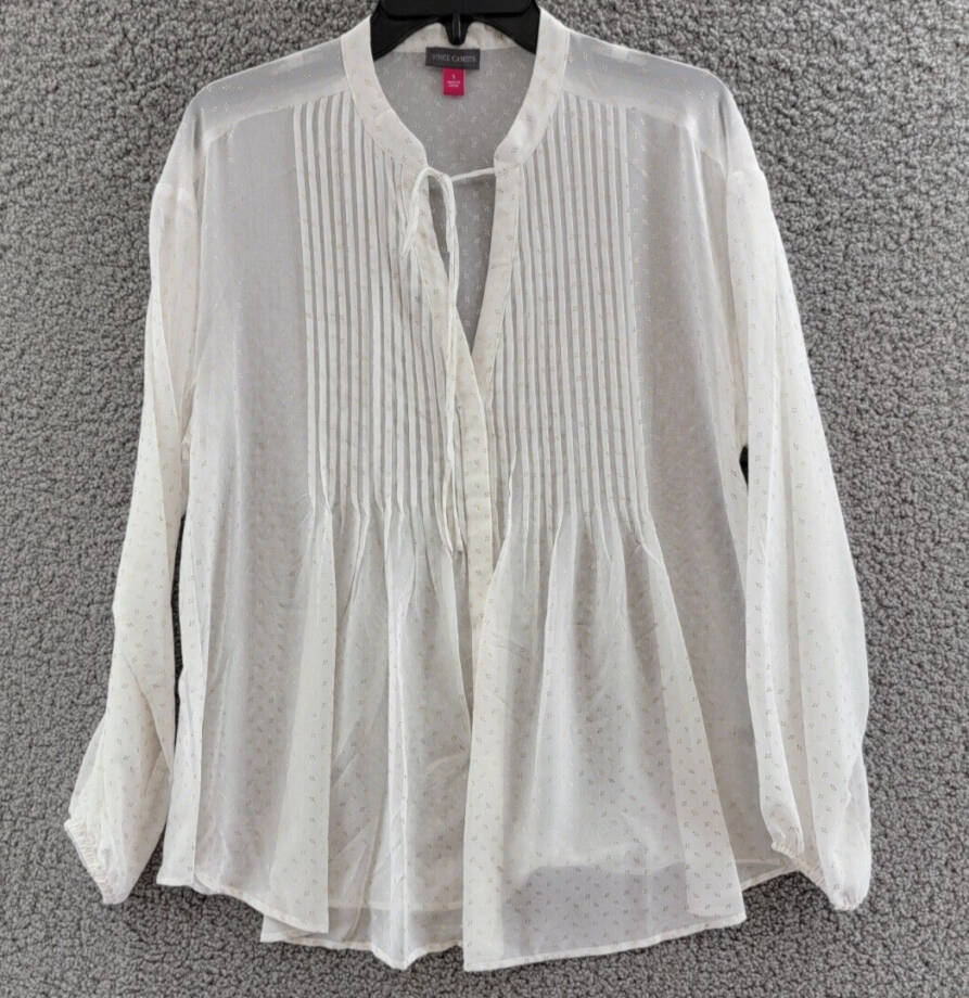 Vince Camuto Drop Shoulder Pin Tucks Blouse Women's S Bone/Gold Round Neck L/S