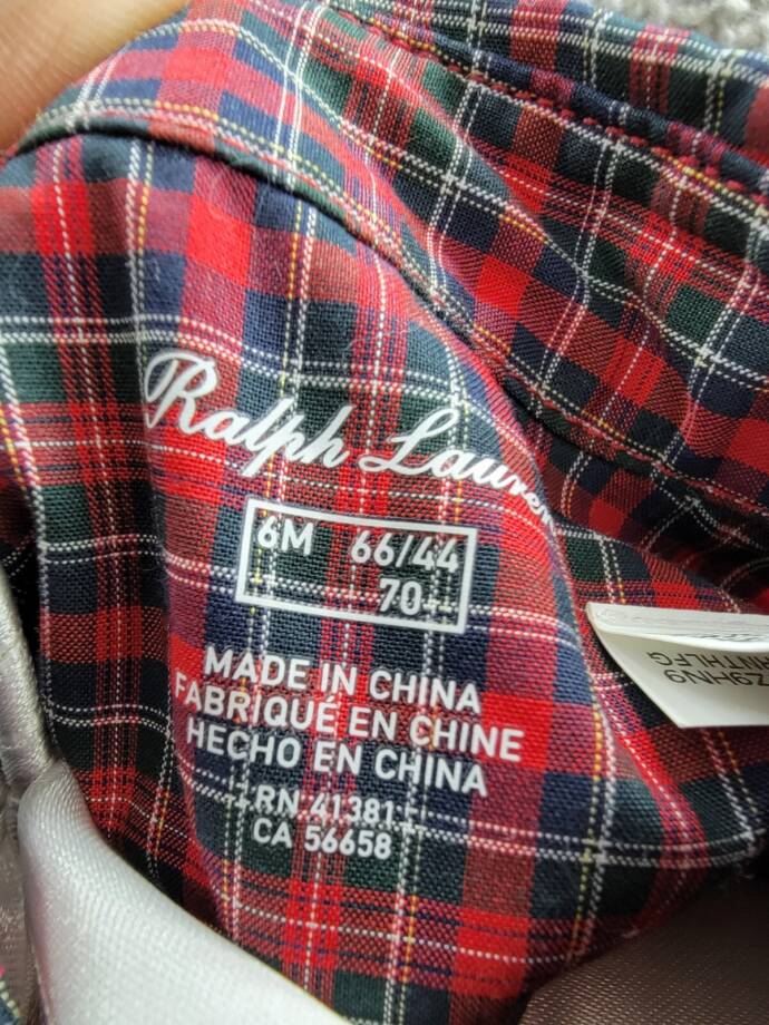 Ralph Lauren Plaid Shirt & Velvet Overall Set Baby Boys' 6M Navy Multi Snap L/S