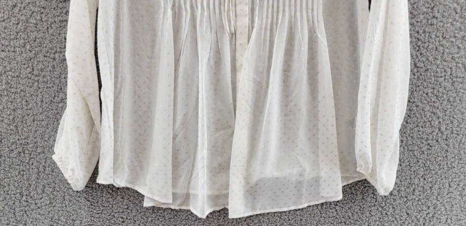 Vince Camuto Drop Shoulder Pin Tucks Blouse Women's S Bone/Gold Round Neck L/S
