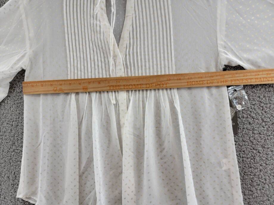 Vince Camuto Drop Shoulder Pin Tucks Blouse Women's S Bone/Gold Round Neck L/S