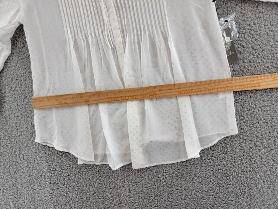 Vince Camuto Drop Shoulder Pin Tucks Blouse Women's S Bone/Gold Round Neck L/S