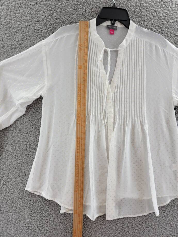 Vince Camuto Drop Shoulder Pin Tucks Blouse Women's S Bone/Gold Round Neck L/S