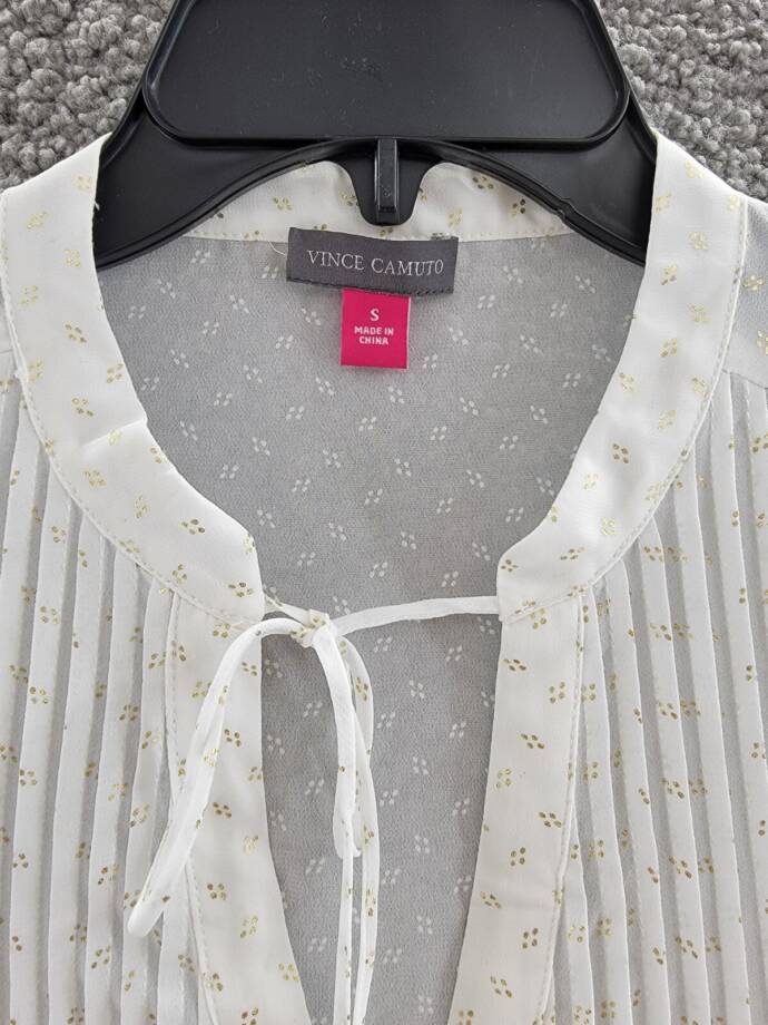 Vince Camuto Drop Shoulder Pin Tucks Blouse Women's S Bone/Gold Round Neck L/S