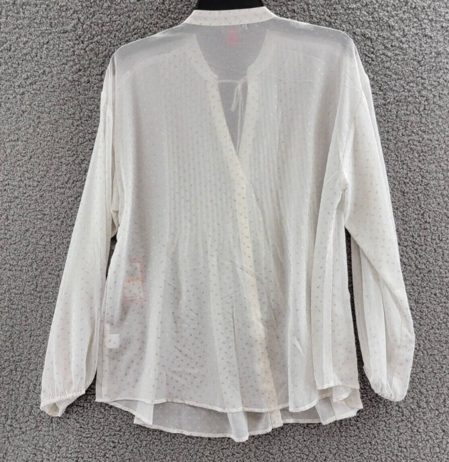 Vince Camuto Drop Shoulder Pin Tucks Blouse Women's S Bone/Gold Round Neck L/S