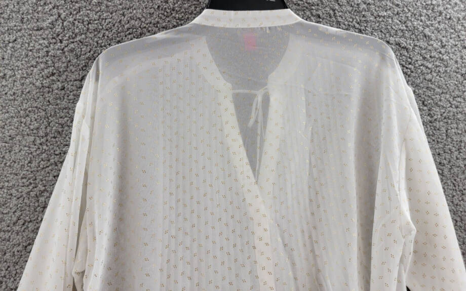 Vince Camuto Drop Shoulder Pin Tucks Blouse Women's S Bone/Gold Round Neck L/S