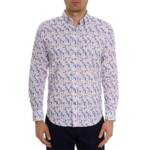 Robert Graham Blue Hawaiian Linen Blend Button Up Shirt Men's 2XL Multi L/S