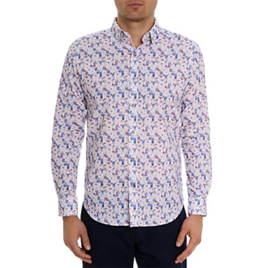 Robert Graham Blue Hawaiian Linen Blend Button Up Shirt Men's 2XL Multi L/S